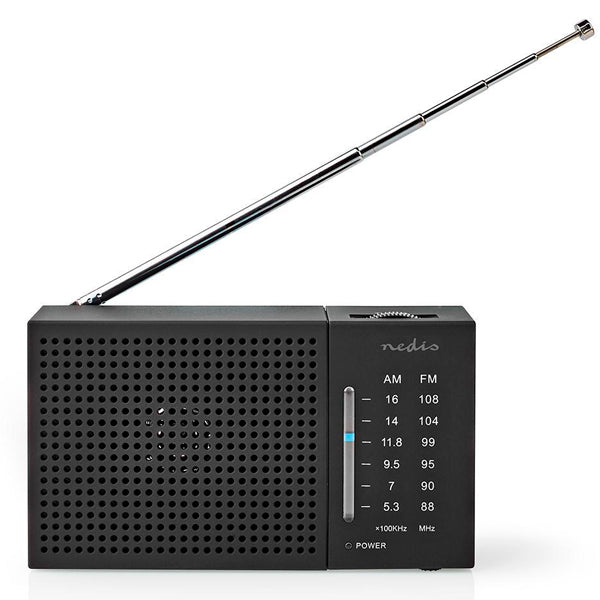 NEDIS Rádio AM/FM Analógico 1,5W a Pilhas com Saída para Auscultadores IP20 Preto