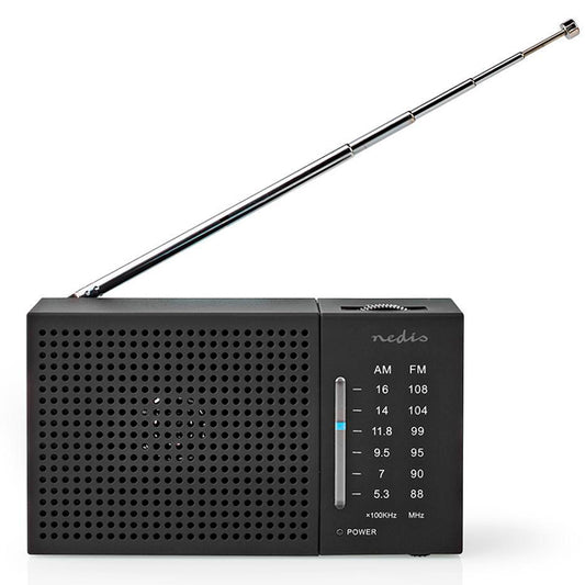 NEDIS Rádio AM/FM Analógico 1,5W a Pilhas com Saída para Auscultadores IP20 Preto