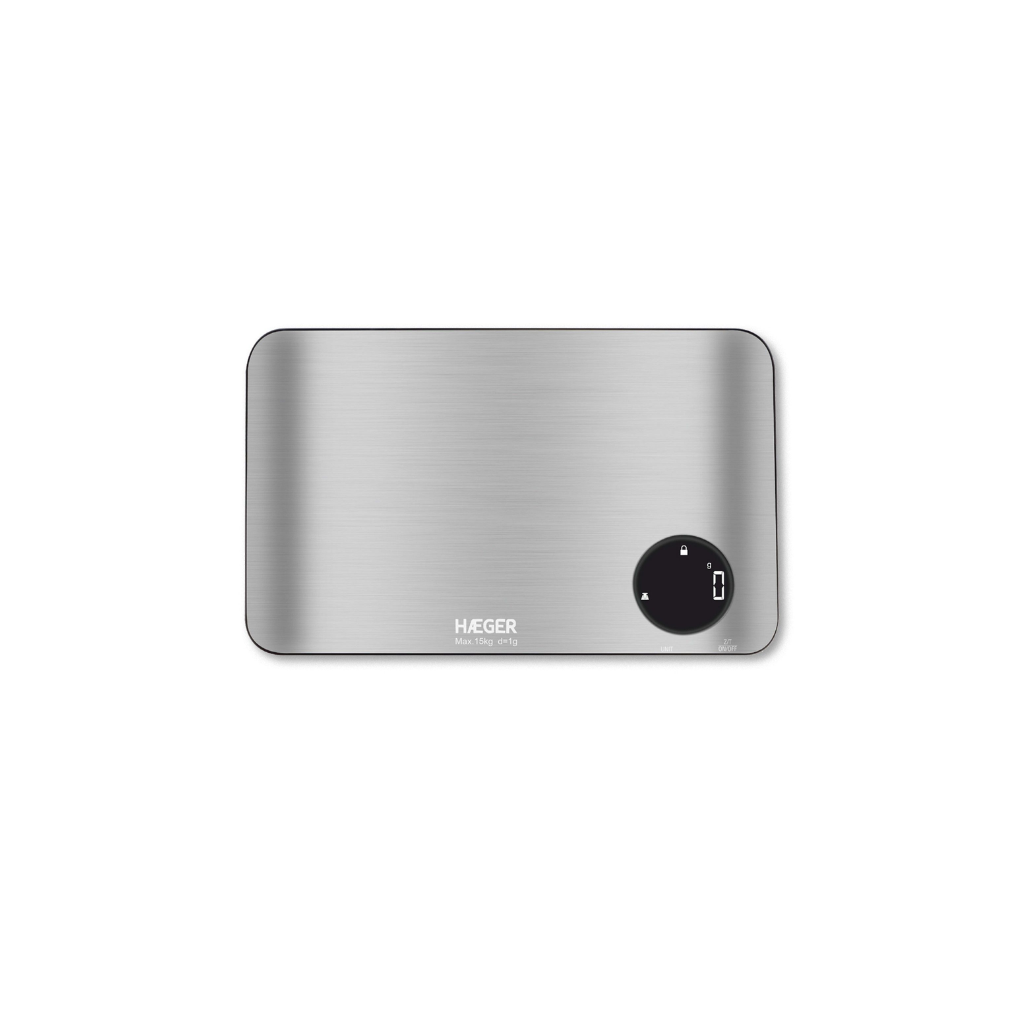 HAEGER STAINLESS Balança de Cozinha Digital 15Kg em Aço Inoxidável com Função Tara